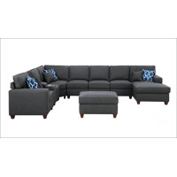 9 Pieces Upholstered Sectional With Ottoman by Hokku Designs