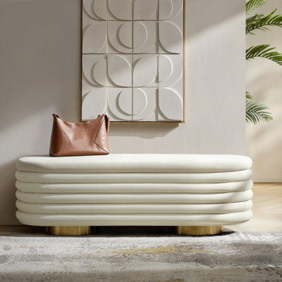 Nettie 54" Modern Velvet Boucle Upholstered Tufted Storage Bench with Gold-finished Metal Legs by Mercer41