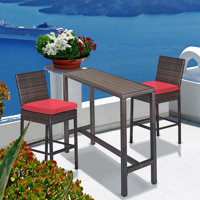 Outdoor Bar Set For Patio 3Pcs Outdoor Bar Table And Chairs Set All Weather Bar Height High Top Outdoor Table And Chairs Wicker Bar Stools Set Of 2 Ta