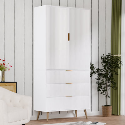 George Oliver 71" Tall Storage Cabinet, Accent Cabinet With Adjustable Shelves & Fluted Panel Design, Cupboard With 3 Drawers 2 Doors, Storage Cabinet by George Oliver