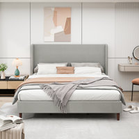 Modern Platform Bed Upholstered Bed Frame, Elegant Soft Bed With 12 Slats And High Backrest by Latitude Run