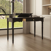 Classic Rubberwood Writing Desk With Turned Legs And Storage Drawer - Timeless Design For Home And Office by Charlton Home