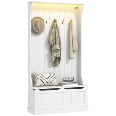 3-In-1 Hall Tree With LED Lights And Shoe Storage, Standing Coat Rack With Shoe Bench, Entryway Organizer With Five Hooks by Wrought Studio