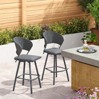 Shell Shape High Back Rattan Swivel Bar Chairs by George Oliver