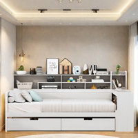 Multifunctional Wooden Daybed With Storage Shelves, Study Desk And 2 Drawers by Red Barrel Studio
