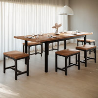 Dining Table Set, 7-piece Extendable Table From 63" Large Extendable Kitchen Table Set For 4-8 People, Mid-century Dining Room Table With 6 Square Sto by 17 Stories
