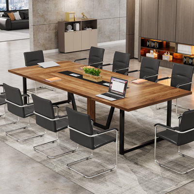 Large Conference Table, Rectangle Meeting Podcast Table by 17 Stories