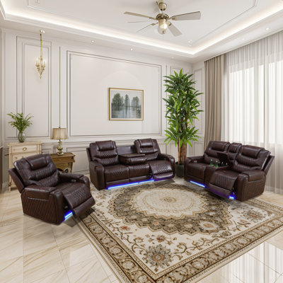 Electric 3-Piece Breathing Leather Living Room Recliner Set, Sofa,Loveseat&Chair by Ivy Bronx