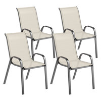 Outdoor Dining Chairs Set of 4, Stackable Patio Dining Chairs, High Back Outdoor Patio Chairs with Breathable Mesh Seat, Metal Frame for Garden Lawn B by George Oliver