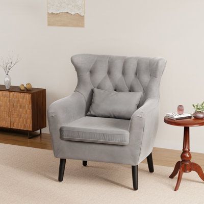 Thick Cushion Tufted Button Velvet Accent Chair by Mercer41