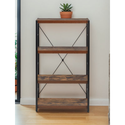 Weathered Oak And Black Finish Bookshelf, Vintage 4 Tier Open Booshelf by 17 Stories