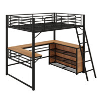 Metal Loft Bed With 3 Layers Of Shelves And L-Shaped Desk by Mason & Marbles