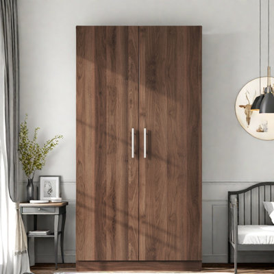 2-door Wooden Wardrobe With 3 Storage Shelves And A Hanging Rod by Latitude Run