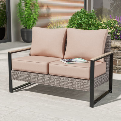 Loveseat Sofa with PE Rattan Wicker & Sturdy Frame for Patio , Deck by Ebern Designs