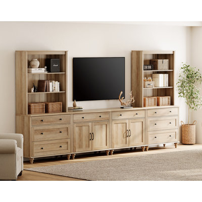 Scarlett Entertainment Center With Bookshelves, Farmhouse Wall Unit TV Stand With Doors & Drawer, Bedroom & Home Theater by Charlton Home