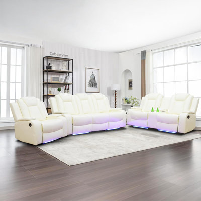 Drady 3 - Piece Faux Leather Living Room Set with LED Lighting and Wireless Charger