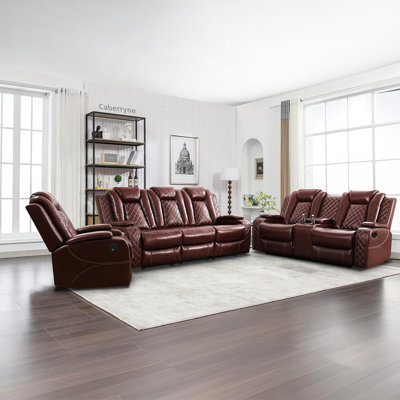 Drady 3 - Piece Faux Leather Living Room Set with LED Lighting and Wireless Charger by Brayden Studio