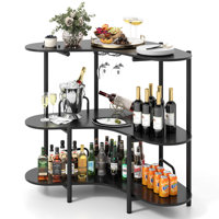 3-tier Home Bar Unit With Stemware Racks & Storage Shelves With Metal Frame by Ebern Designs