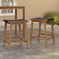 Outdoor Solid Wood Patio Bar Stools with rope-woven seats, Set of 2 by Latitude Run