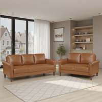 Kohlmeier Modern & Contemporary Faux Leather 2-Piece Living Room Set with Classic Rolled Arm Design, Foam & Pocket Coil Seating & Stylish Faux Wood Br by Winston Porter