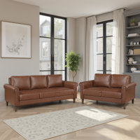 Kohlmeier Modern & Contemporary Faux Leather 2-Piece Living Room Set with Classic Rolled Arm Design, Foam & Pocket Coil Seating & Stylish Faux Wood Br