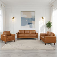 Kohlmeier Modern & Contemporary Faux Leather 3-Piece Living Room Set with Classic Rolled Arm Design, Foam & Pocket Coil Seating & Stylish Faux Wood Br by Winston Porter
