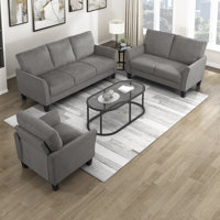 Kowal Modern & Contemporary Textured Fabric 3-Piece Living Room Set with Flared Arms, High-Density Foam & Pocket Coil Seating & Attached Cushions by Winston Porter