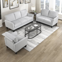 Kowal Modern & Contemporary Textured Fabric 3-Piece Living Room Set with Flared Arms, High-Density Foam & Pocket Coil Seating & Attached Cushions by Winston Porter
