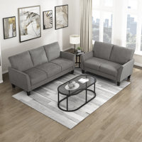 Kowal Modern & Contemporary Textured Fabric 2-Piece Living Room Set with Flared Arms, High-Density Foam & Pocket Coil Seating & Attached Cushions by Winston Porter