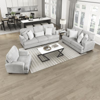 Seavey Modern & Contemporary Textured Microfiber and Corduroy 3-Piece Living Room Set with Reversible Cushions, Track Arms & 9 Included Decor Pillows by Latitude Run