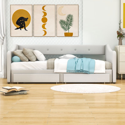 Convertible Twin XL to King Size Upholstered Daybed with Storage Drawers by Lark Manor