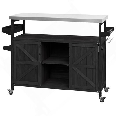 Farmhouse Outdoor Kitchen Island Rolling Bar Cart Storage Cabinet by August Grove