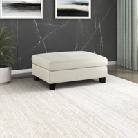 Knott 40.5" Modern Rectangle Textured Fabric Ottoman with Pocket Coil Seating and Solid Wood Legs