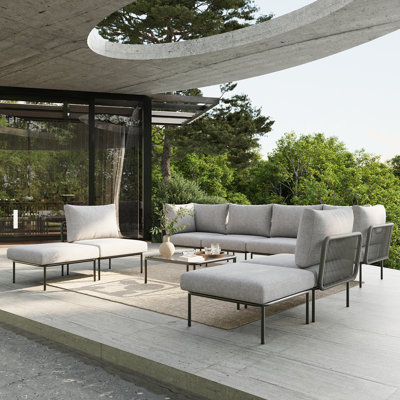 9 Pieces Aluminum Patio Furniture Set, Modern Modular Sectional Sofa with Coffee Table and Upgrade Thickness Cushion by Latitude Run
