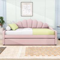 Tamez Full Wooden Daybed Frame with Shall Shaped Backrest and Trundle by Mercer41