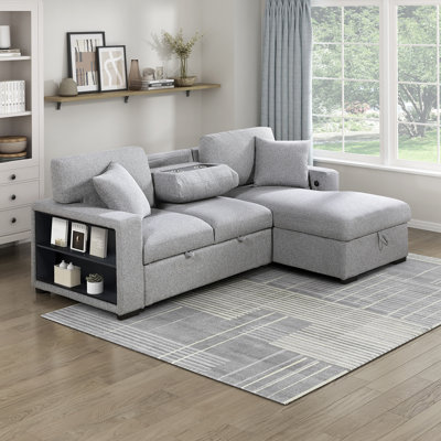 Meserve 92" Modern & Contemporary Boucle Fabric Sectional with Pull-out Bed, USB Charging Ports & Hidden Storage Chaise by Latitude Run