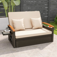 Patio Rattan Daybed Set w/ Cushioned Loveseat & Storage Ottoman