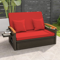 Patio Rattan Daybed Set w/ Cushioned Loveseat & Storage Ottoman by Winston Porter