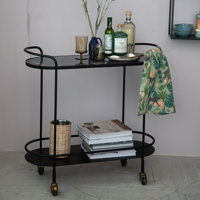 Metal And Veneer 2-Tier Bar Cart On Wheels by 17 Stories