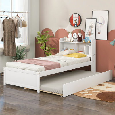 Teen Bed Platform Standard Bed With Bookcase And Twin Trundle by Latitude Run