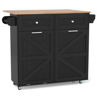 Rolling Kitchen Island Kitchen Island Cart With Drop Leaf Trash Can Cabinet by Gracie Oaks