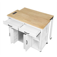 47" Truro With Extendable Dining Table, Rubber Wood Veneer Kitchen Table With Internal Storage Rack, Power Outlet, Truro With Storage 2 Drawers 2 Cabi by Lark Manor
