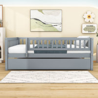 Aldora Wood Daybed with Twin Trundle and Fence Guardrails by Lark Manor