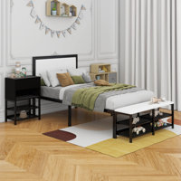 Metal Platform Bed With Two-Tier Storage Shelves, Wooden Storage Cabinet by 17 Stories