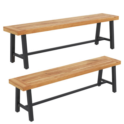 63 Inch Patio Bench Acacia Wood Long Dining Bench w/ Heavy-Duty Metal Legs by Latitude Run