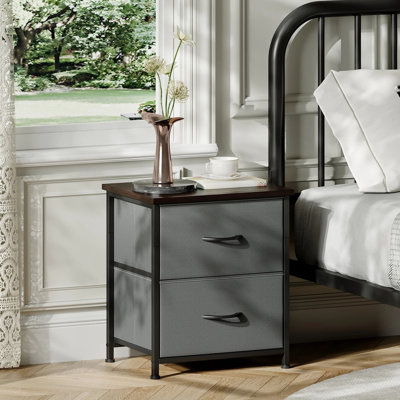 Nightstand, Small 2 Drawer Dresser Night Stand With Fabric Bins, Bedside Furniture, End Table by 17 Stories