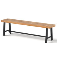 63 Inch Patio Bench Acacia Wood Long Dining Bench w/ Heavy-Duty Metal Legs
