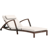 Wicker Chaise Lounge Chair Outdoor Set of 2, 5 Adjustable Backrest Patio Lounge Chair with Wheels, Rattan Outdoor Chaise Lounge with Cushion, Armrests