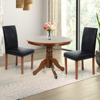 3 Piece Dining Table Set, 2 Classic Style Solid Wood Falabella Upholstered Chairs w Round Pedestal Base Dining Table, by Winston Porter