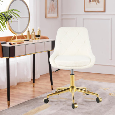 Modern Teddy Fleece Fabric Swivel Office Chair Adjustable Armless Office Chair